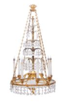 Regency Lacquered Brass and Cut-Glass Dish Light Chandelier