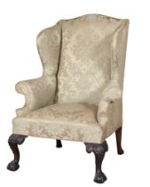 George II Style Mahogany and Walnut Wing Armchair