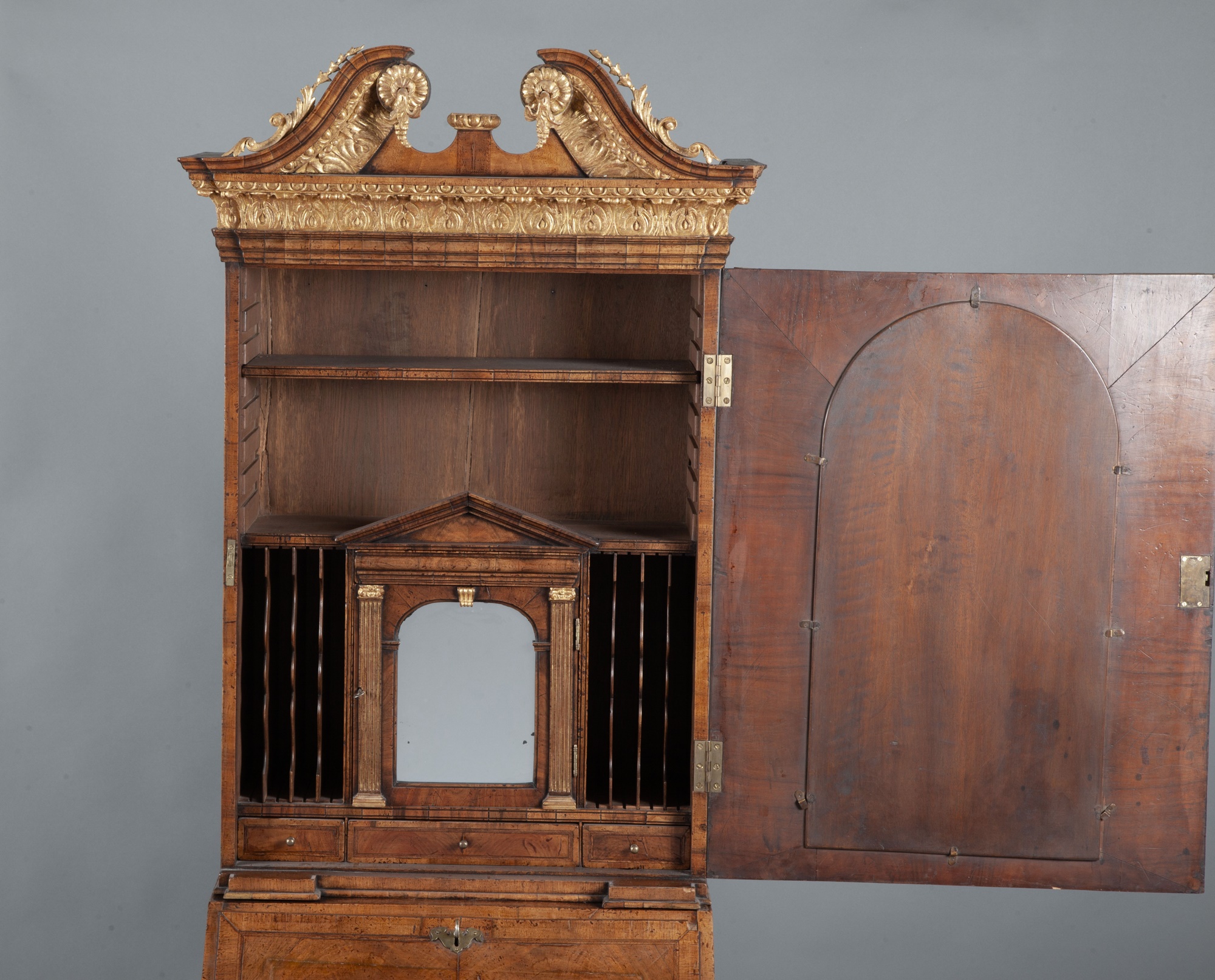 George II Style Walnut and Parcel-Gilt Bureau Cabinet - Image 7 of 16