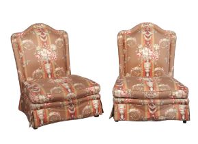 Pair of Floral Upholstered Slipper Chairs by Rose Tarlow