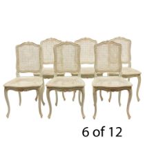 Set of Twelve Jean Mocque Louis XV Style Painted Wood and Caned Dining Chairs