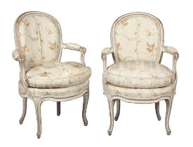 Pair of Late Louis XV Painted Fauteuils