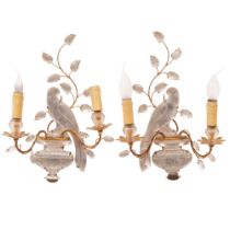 Pair of Maison Baguès Pressed Glass and Gilt-Metal Two-Light Wall Lights