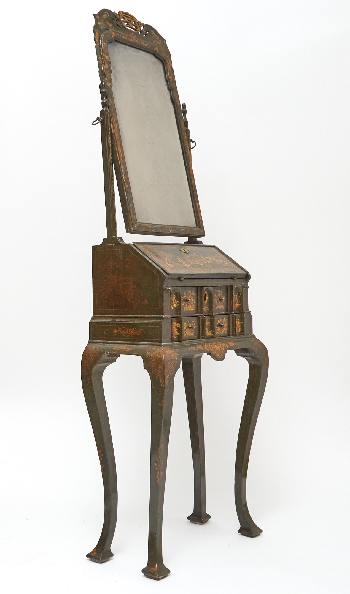 George I Green- and Gilt-Japanned Dressing-Bureau On-Stand, a 'Union Suite' - Image 8 of 12