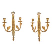 Pair of Restauration Style Ormolu Two-Light Wall Lights