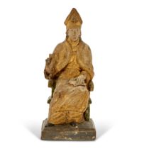 Continental Polychromed and Parcel-Gilt Seated Figure of a Bishop