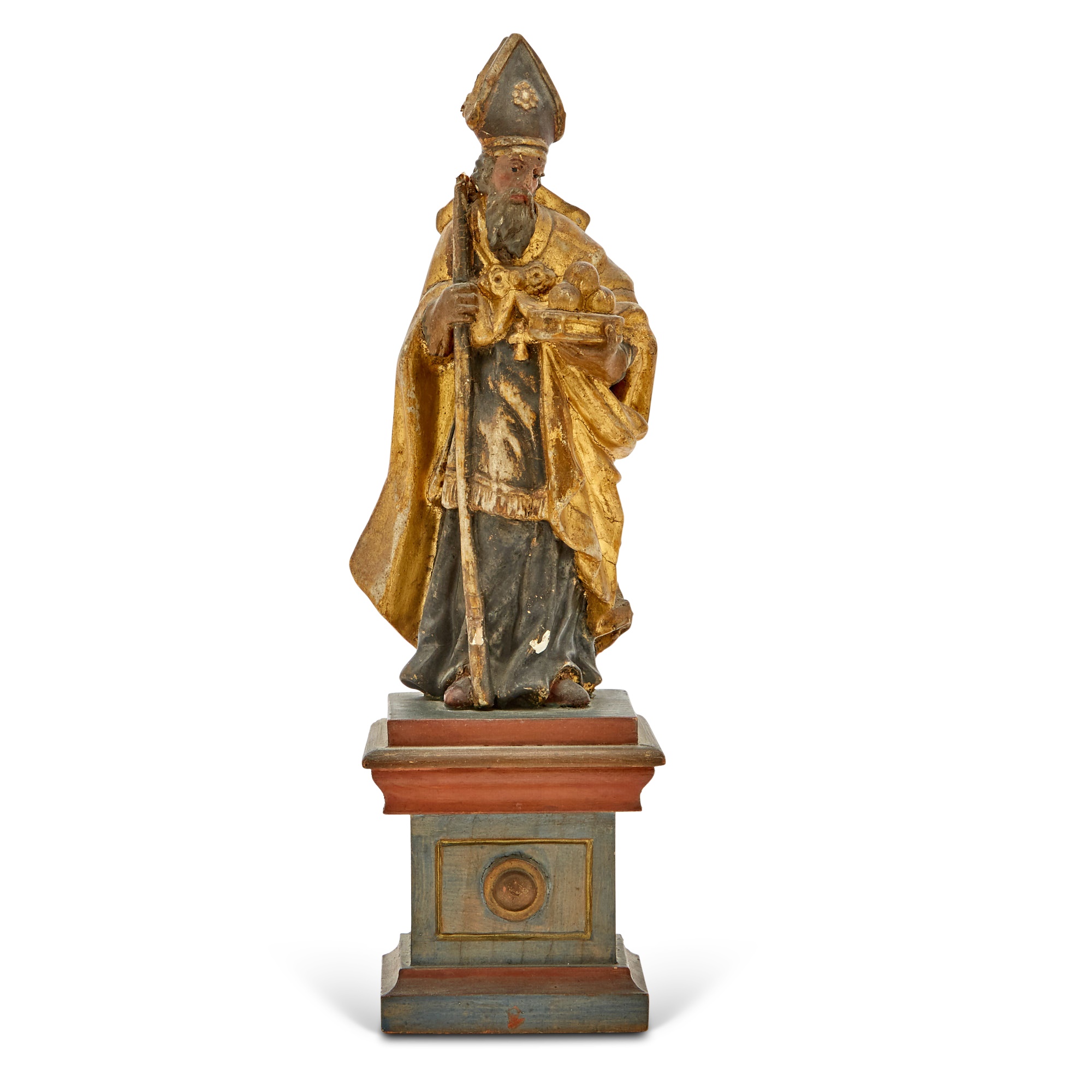 Continental Polychromed and Parcel-Gilt Carved Wood Figure of St. Nicholas