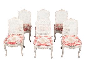 Set of Six Louis XV Style White-Painted Side Chairs