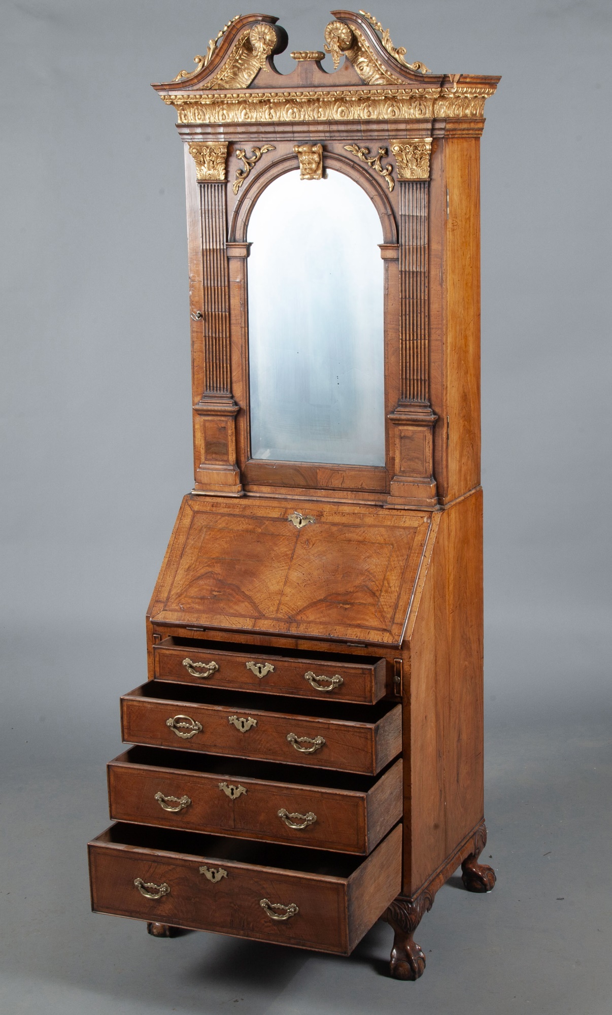 George II Style Walnut and Parcel-Gilt Bureau Cabinet - Image 13 of 16