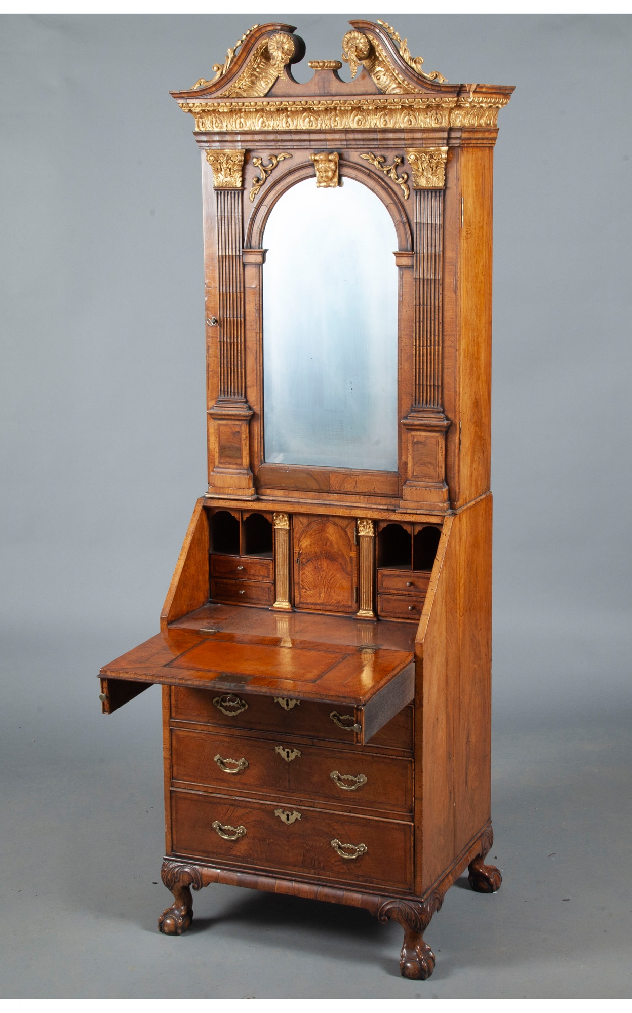 George II Style Walnut and Parcel-Gilt Bureau Cabinet - Image 4 of 16