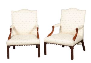 Pair of George III Mahogany Library Armchairs
