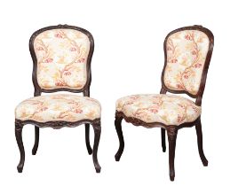 Pair of Louis XV Provincial Carved Walnut Side Chairs