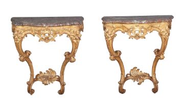 Pair of Louis XV Giltwood Consoles