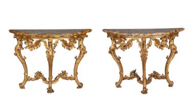 Pair of Italian Giltwood Consoles