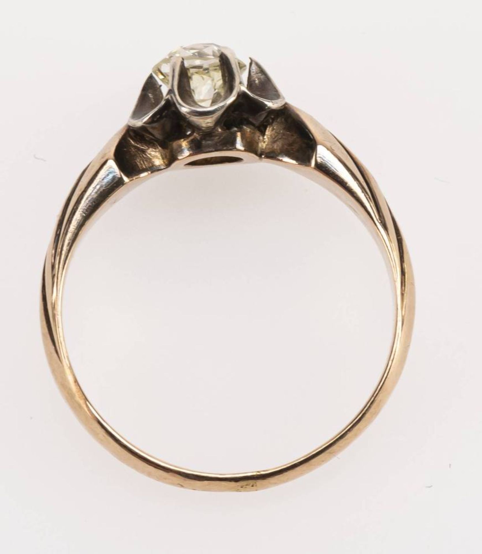 Diamant Solitär Ring, 585 Rotgold, altschliff Diamant von ca. 0,4 ct, sichtbare Lötstelle, RW 50, - Image 3 of 4