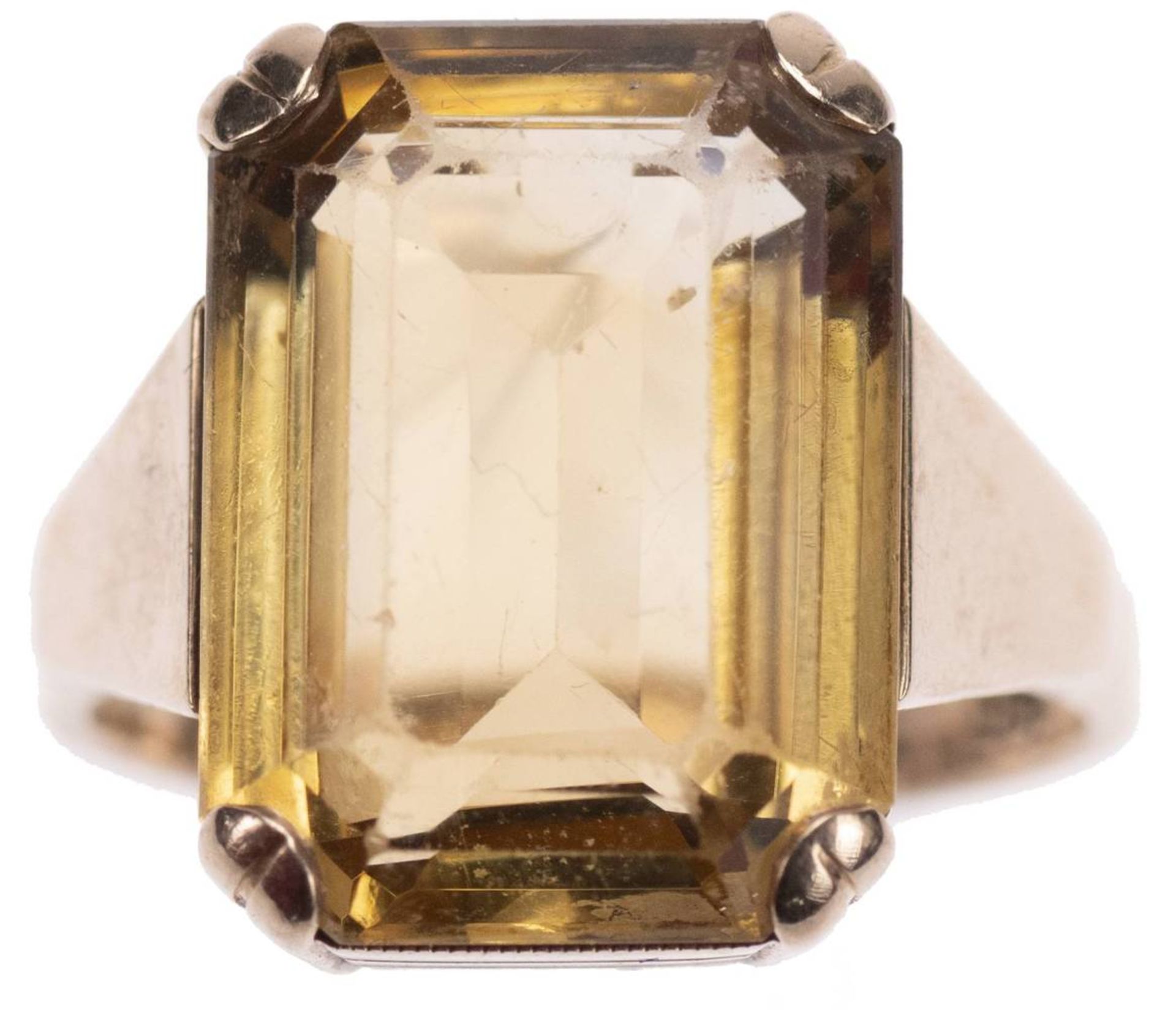 Citrin Ring, 585 Gelbgold, um 1940-1950, Citrin in Smaragdschliff ca. 9,7ct, RW 57, ca. 8,2g. - Bild 2 aus 4