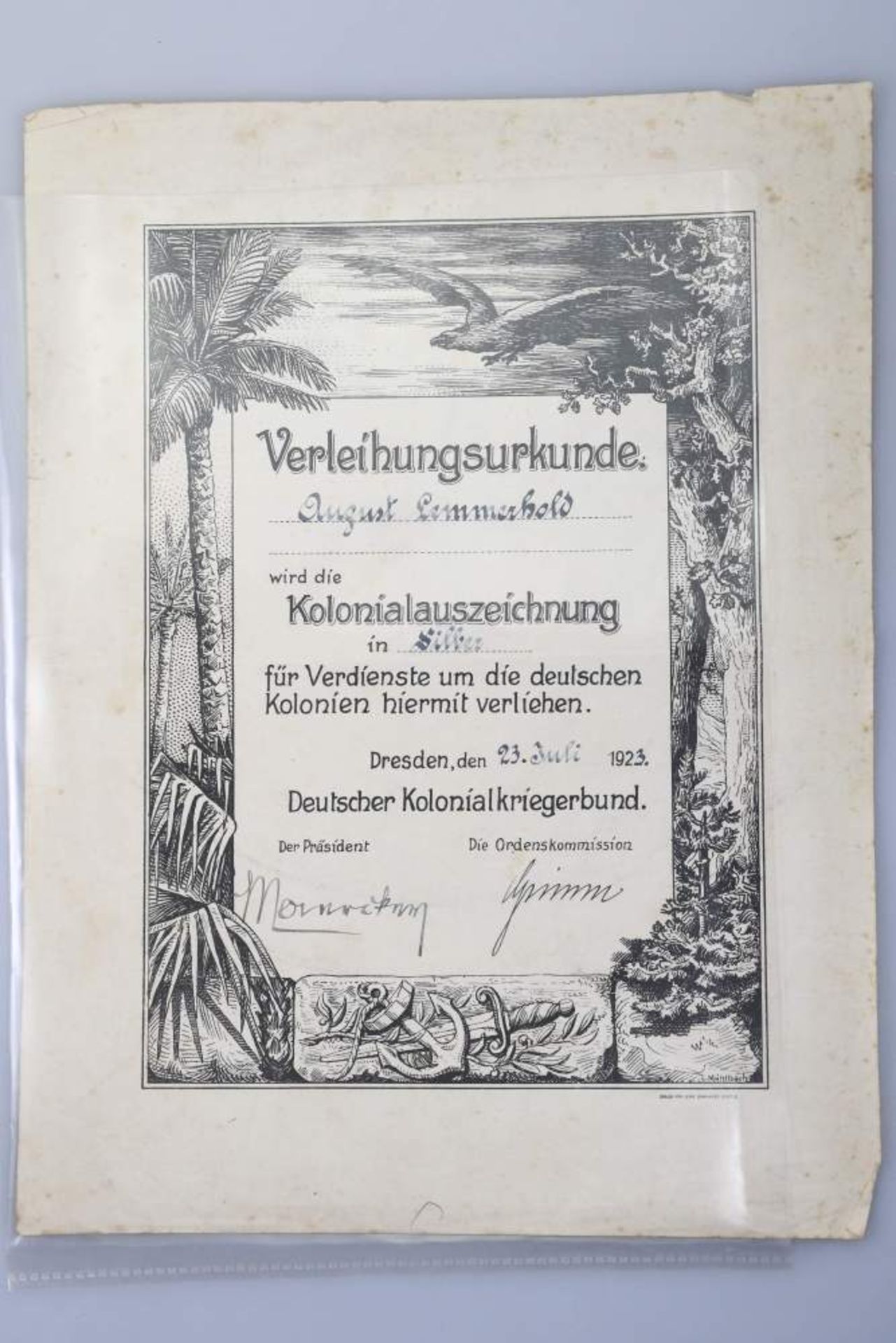 Deutscher Kolonialkriegerbund, Kolonialauszeichnung, Löwenorden in Silber, rückseitig mit "In - Bild 6 aus 6