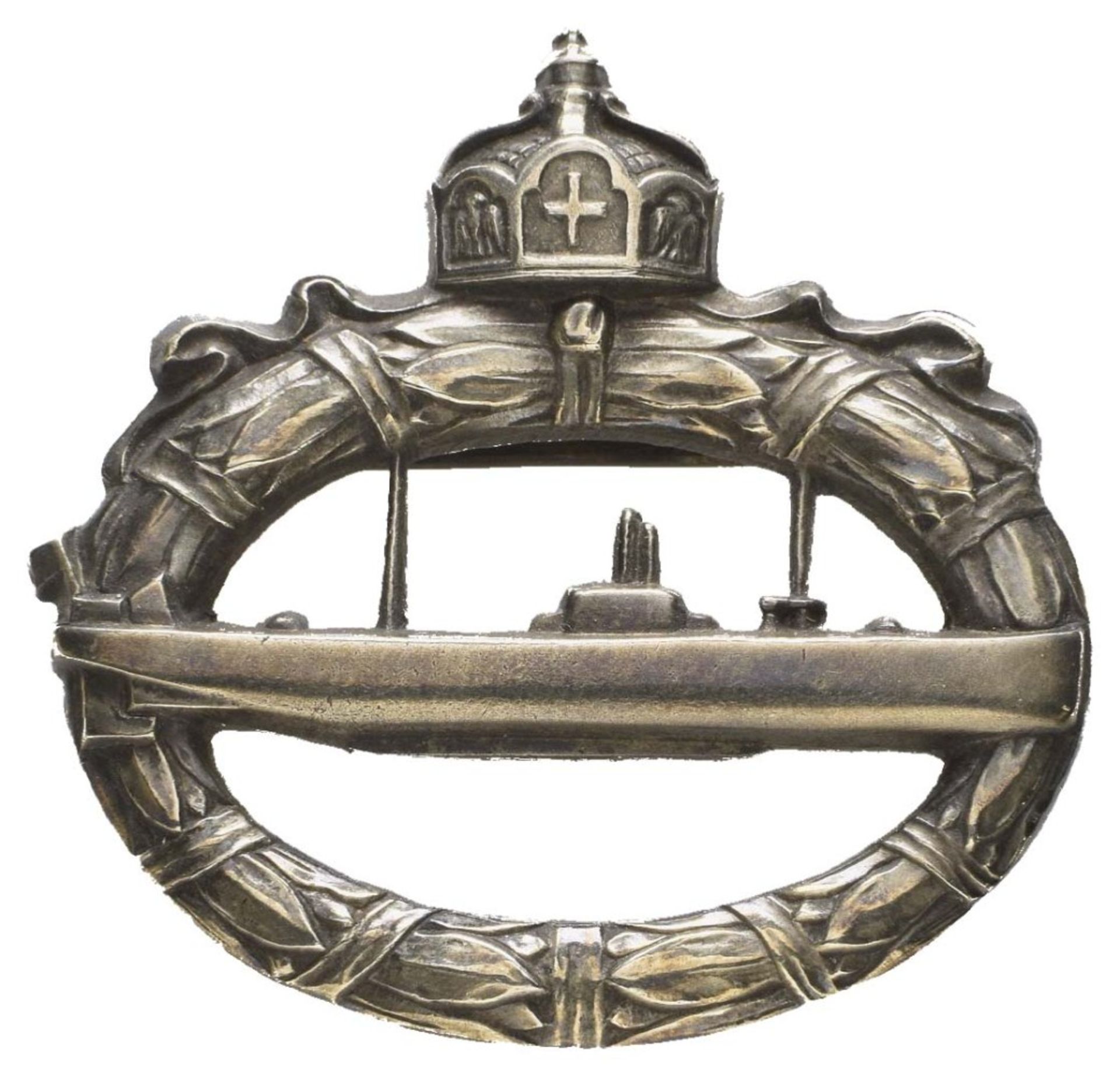 U-Boot-Kriegsabzeichen (1918), Silber, rückseitig mit Silberpunze "800" und Hersteller "Walter Schot