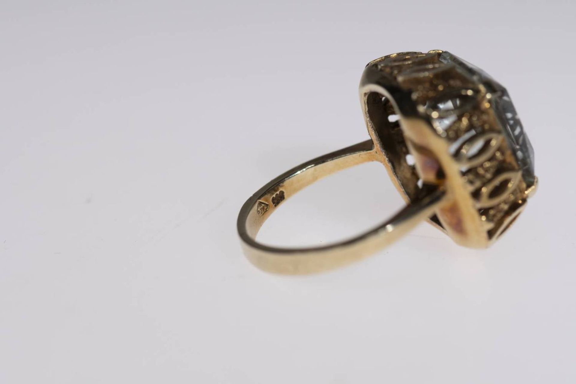 Aquamarine Ring, 585 Gelbgold, Aquamarine in Princess Schliff ca. 6,9ct, Goldschmiederarbeit, RW 50, - Bild 9 aus 12
