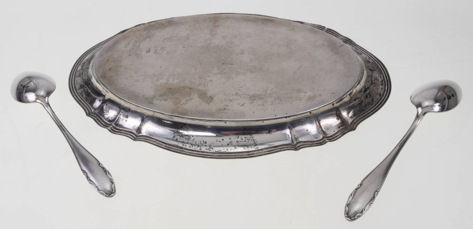 Kleines Tablett 830 Silber ca. 23x 15 cm und 12 Kaffelöffel von WMF in 800 Silber, Gesamtgewicht ca. - Bild 3 aus 6