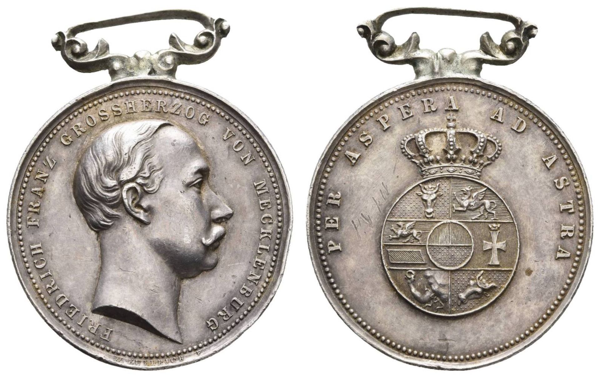 Mecklenburg-Schwerin, silberne Medaille, Friedrich Franz III., für Zivilpersonen,1885-1918, OEK - Bild 2 aus 2