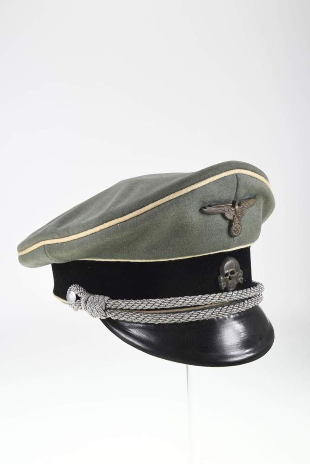 Waffen SS, Schirmmütze für Führer, feldgraues feines Tuch, mit schwarzem Samtbesatzstreifen und - Bild 4 aus 4