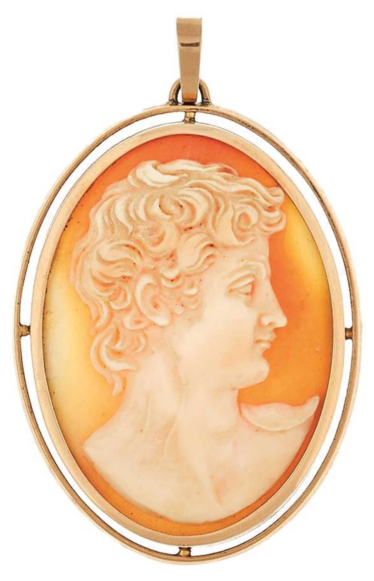 Ovale handgravierte Muschelkamee, klass. Herrenbildniss, 585 Rosegold, ca. 5,3x 3,4 cm, 13,35g. - Bild 2 aus 2