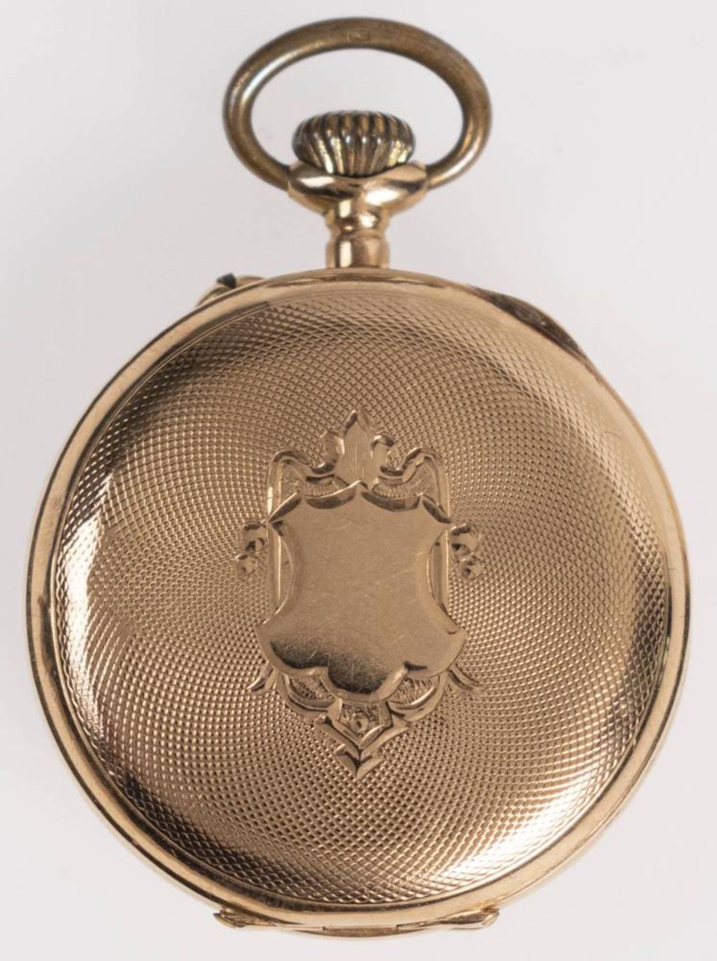 Offene Taschenuhr, um 1890. Ca. 28,3mm, 585er Gold, Handaufzug. Emailliertes Ziffernblatt mit - Bild 4 aus 4