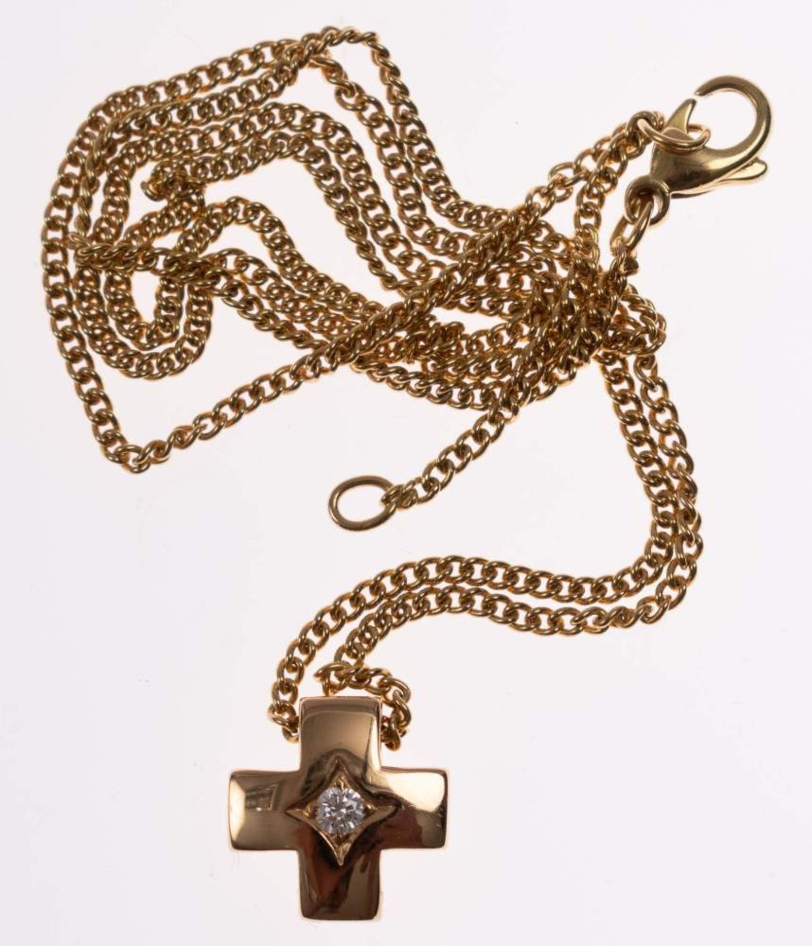 Brillant Anhänger Kreuz an Kette, 750 Gold, Brillant von ca. 0,05ct., Anhänger ca. 1,2x1,2 cm