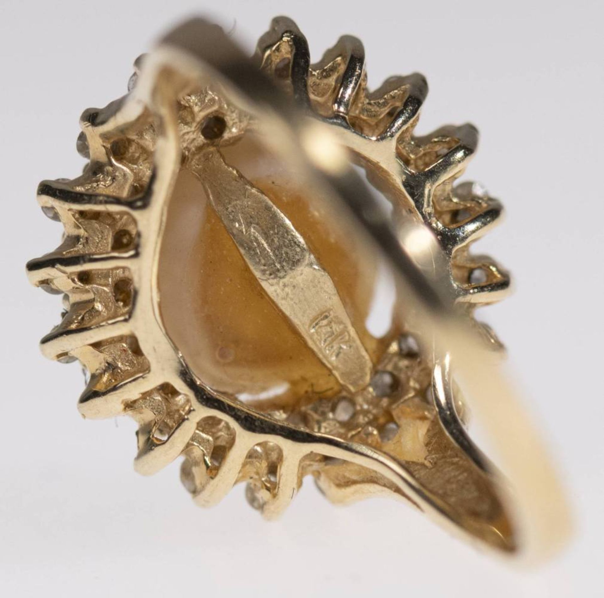 Diamanten Perl Ring, 585 Gelbgold, 40 Rosendiamanten in zwei Reihen (ein Stein fehlt) ca. 0,19 ct, - Bild 6 aus 6