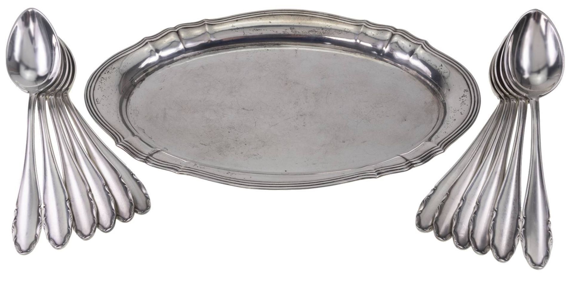 Kleines Tablett 830 Silber ca. 23x 15 cm und 12 Kaffelöffel von WMF in 800 Silber, Gesamtgewicht ca. - Bild 2 aus 6