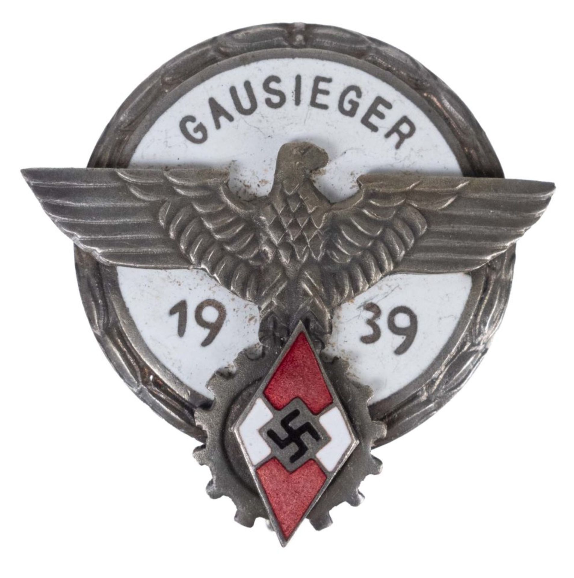 Ehrenzeichen Gausieger im Reichsberufswettkampf 1939, emailliert, rückseitig mit Hersteller " G.