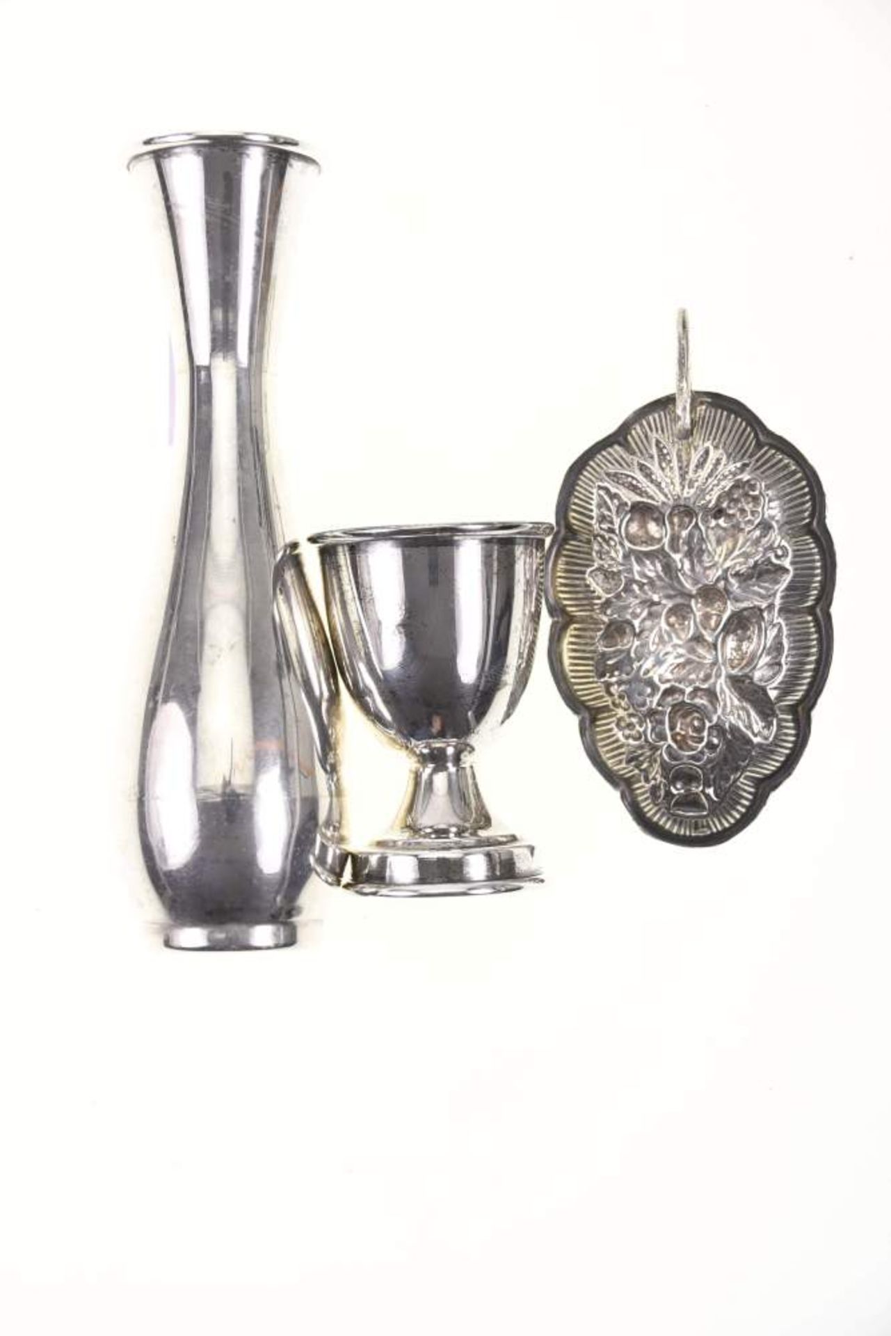 Silberset dreiteilig, 925 Silber, Griechenland 20 Jh., Vase 14,5x 4,5cmm, Eierbecher 6,5x 4,5cm, - Bild 5 aus 8