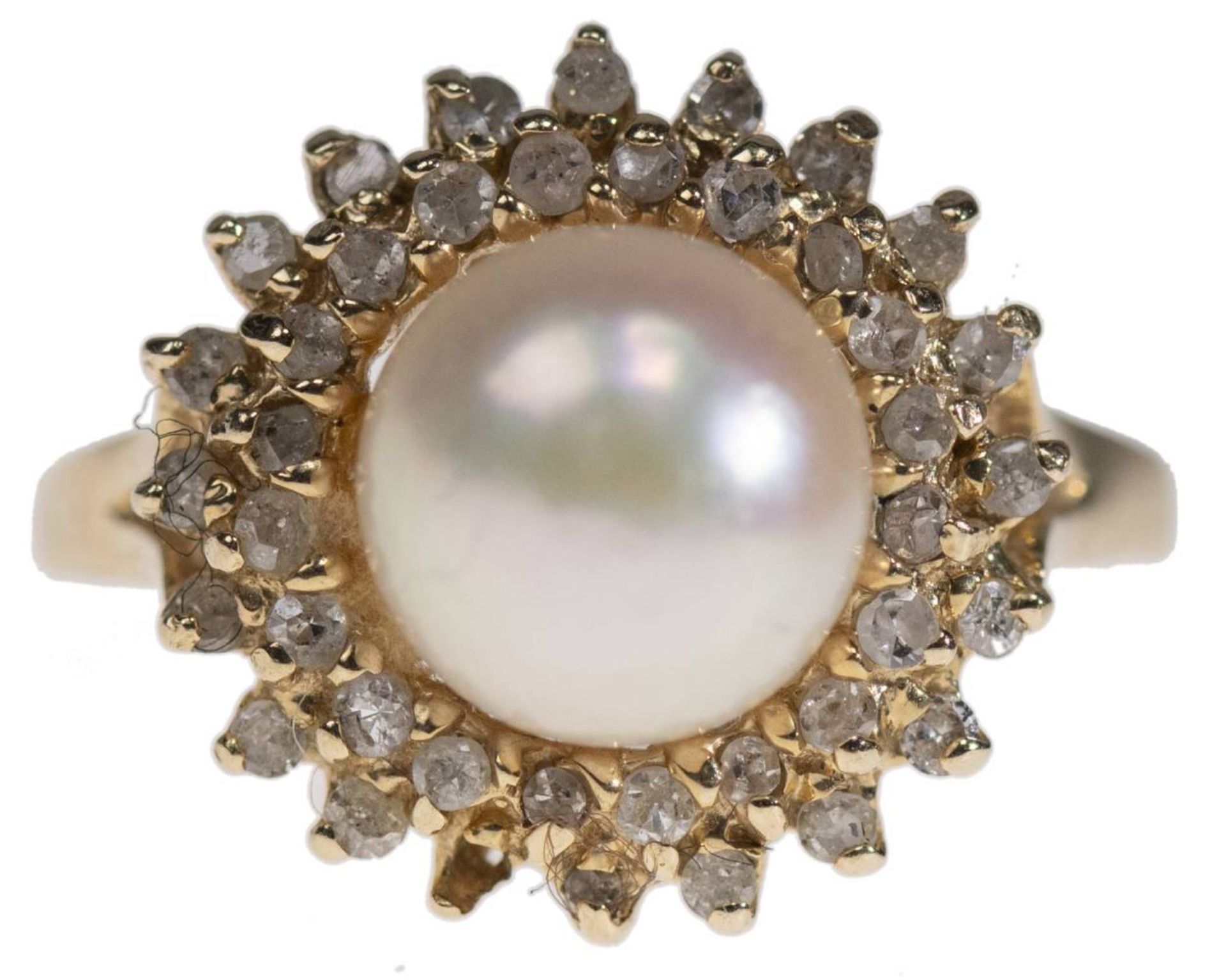 Diamanten Perl Ring, 585 Gelbgold, 40 Rosendiamanten in zwei Reihen (ein Stein fehlt) ca. 0,19 ct, - Bild 2 aus 6