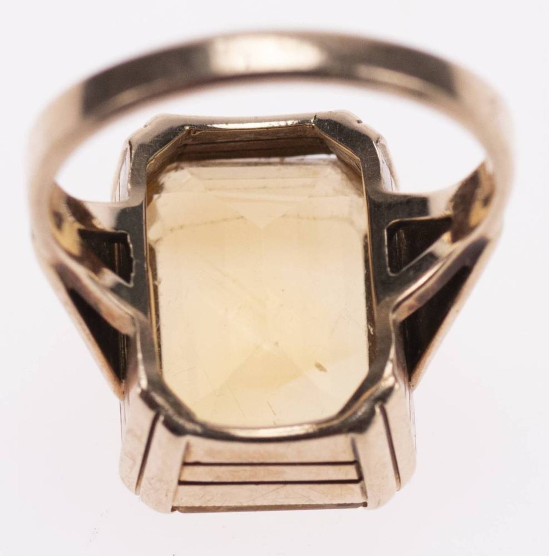 Citrin Ring, 585 Gelbgold, um 1940-1950, Citrin in Smaragdschliff ca. 9,7ct, RW 57, ca. 8,2g. - Bild 4 aus 4