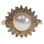 Diamanten Perl Ring, 585 Gelbgold, 40 Rosendiamanten in zwei Reihen (ein Stein fehlt) ca. 0,19 ct,