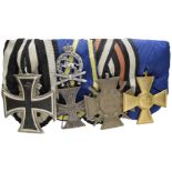 Ordensspange mit 4 Auszeichnungen, dabei Preußen Eisernes Kreuz 1914 2. Klasse, Braunschweig