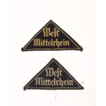 2x HJ-Gebietsdreieck "West Mittelrhein", gewebte Ausführung, Zustand 2 und Zustand 3 (