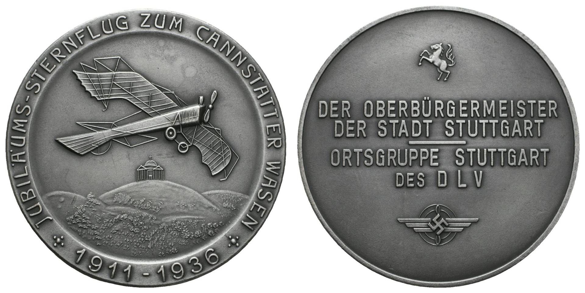Versilberte Bronzemedaille (Dm 60 mm, 93 g) unsigniert, 1936, Ortsgruppe Stuttgart des DLV, auf
