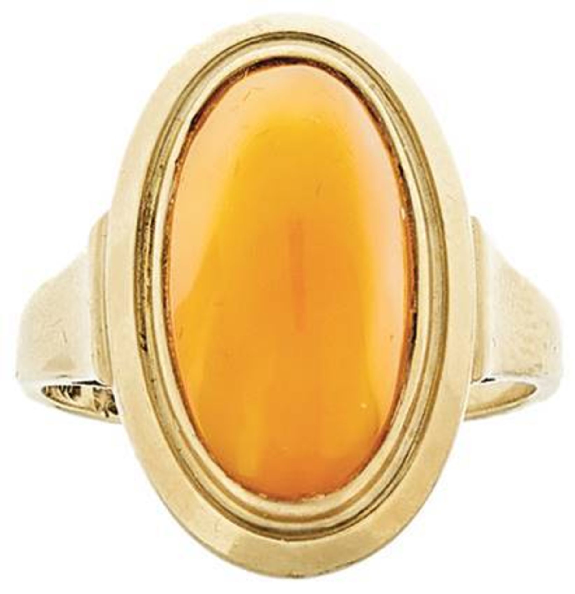 Bernstein Ring, honigfarben, muglig, 333 Gelbgold, 3,5g, Ringkopf 20,4x 13,3mm, gestempelt und