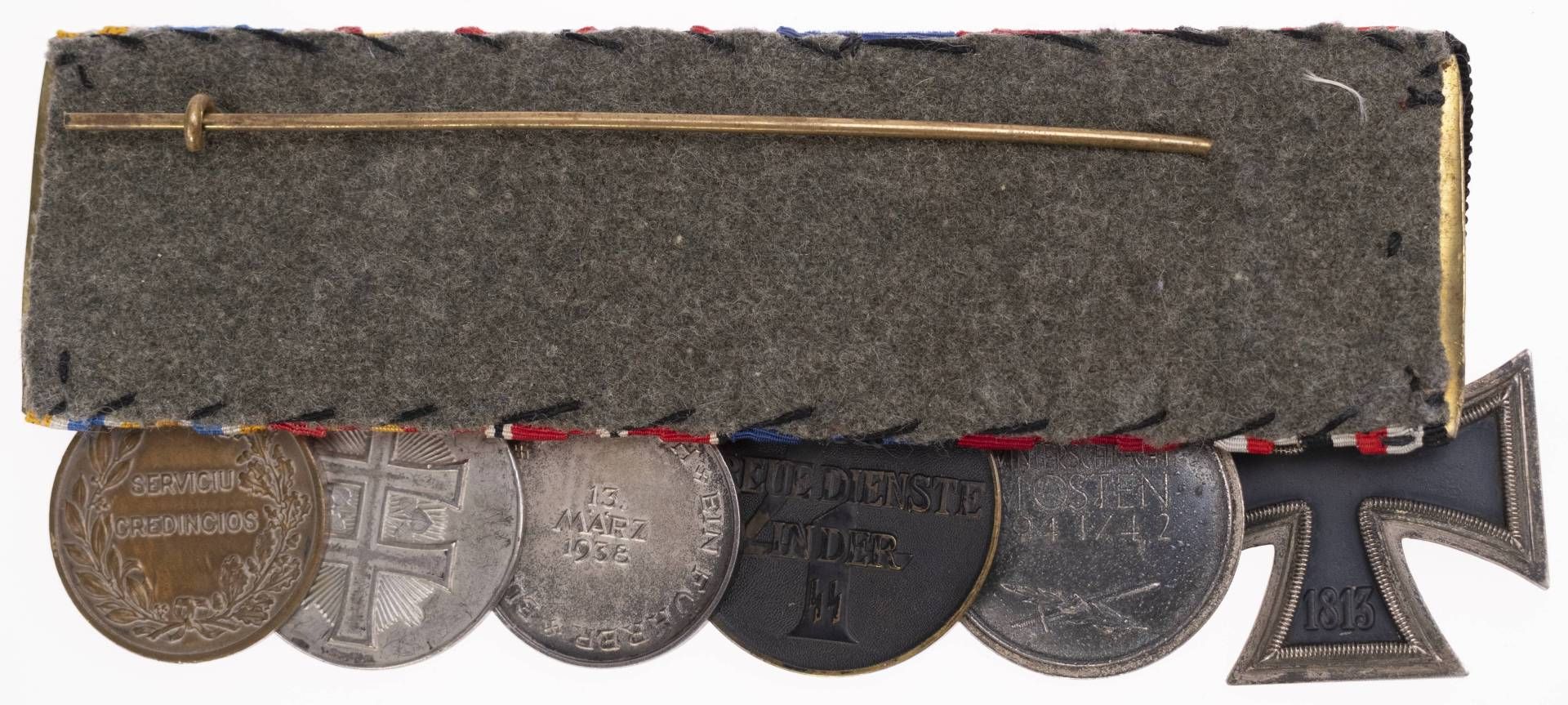 Ordensspange mit 6 Auszeichnungen, dabei Eisernes Kreuz 1939 2. Klasse, Ostmedaille, SS- - Bild 2 aus 2