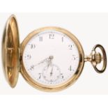 Monopol Taschenuhr. Ca. 52mm, 585er Gold, Handaufzug. Emailliertes Ziffernblatt, schwarze Indizes,