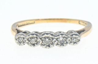 Bravingtons five stone diamond ring mounted in platinum on yellow metal testing positive for 9ct gol
