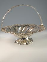 Victorian silver pedestal basket with swing handle, maker's mark rubbed but probably Martin, Hall &