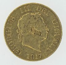 George III 1817 half sovereign stamped RB to head 