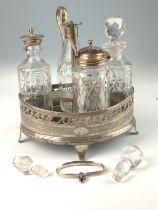 George III silver cruet stand and a silver topped glass vinaigrette bottle, Duncan Urquhart & Naphta