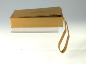 Circa 1940s rectangular gilt metal evening bag/compact/cigarette case 'Park Lane LSM' one side with 