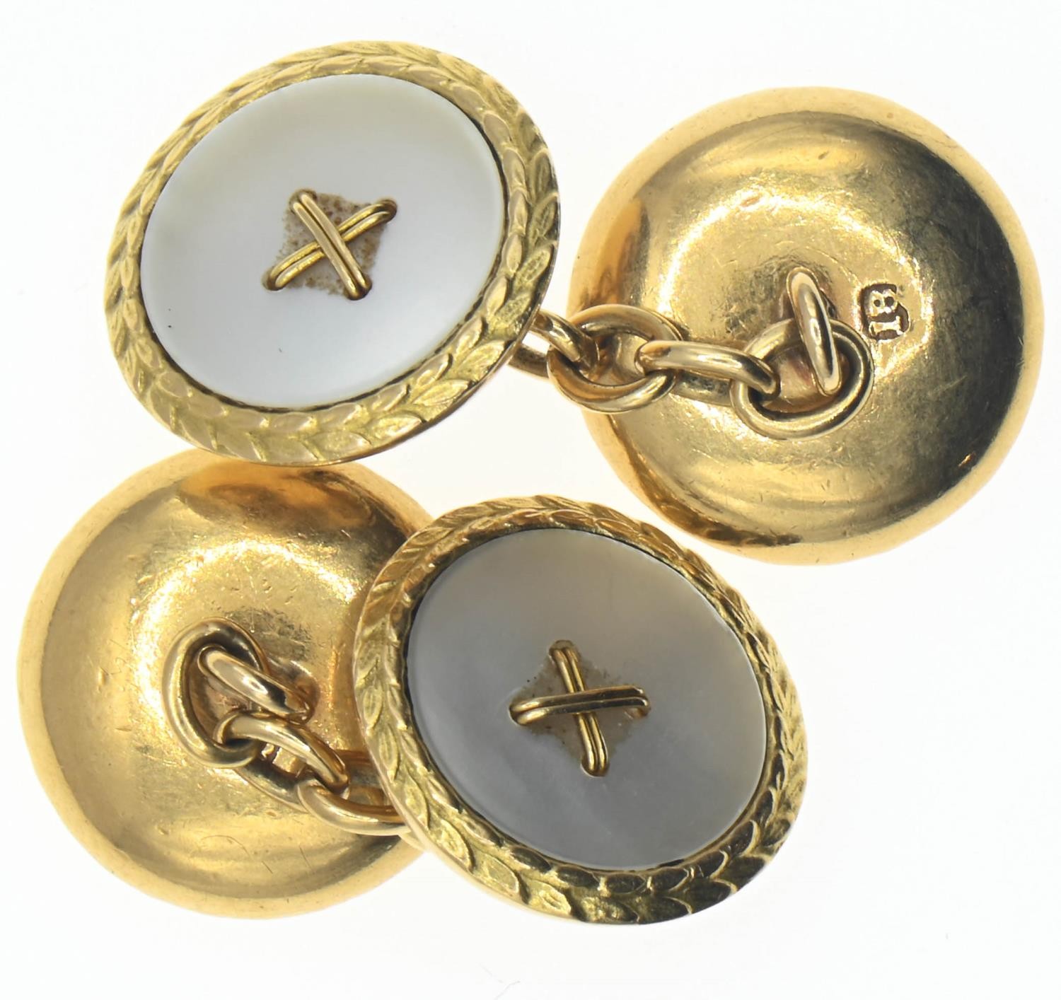 Pair of 18ct gold cufflinks set with mother-of-pearl. Gross weight 8.47g 