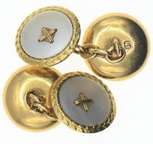 Pair of 18ct gold cufflinks set with mother-of-pearl. Gross weight 8.47g