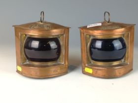 Port and Starboard copper signal lamps marked DL to side W12 D12 H13cm  